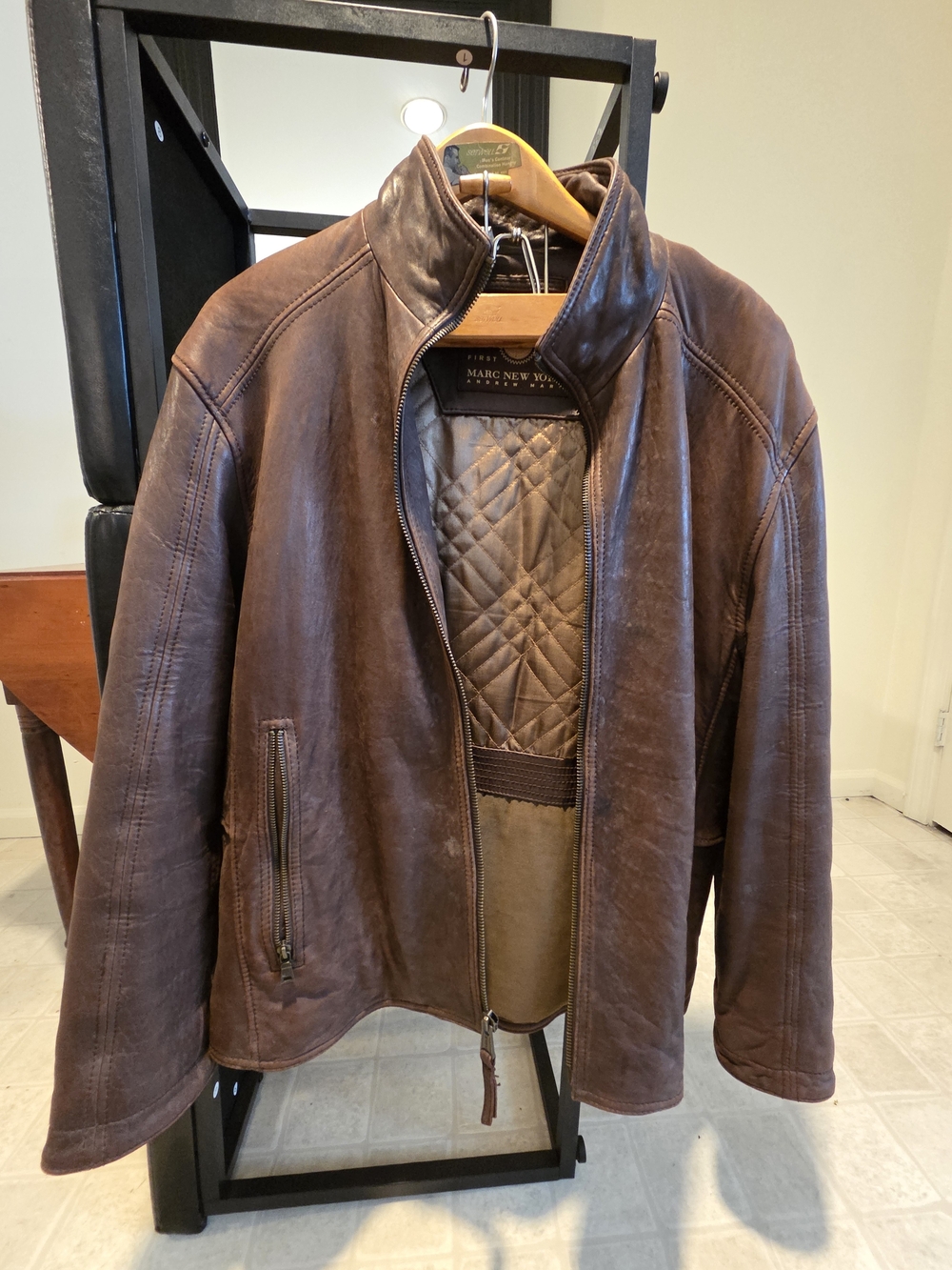 Marc New York Brown Leather Bomber Jacket